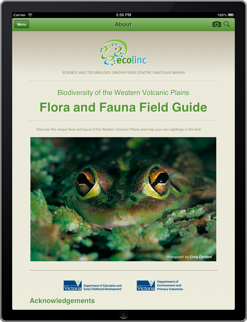Picture of the Flora and Fauna Field Guide App on the iPad